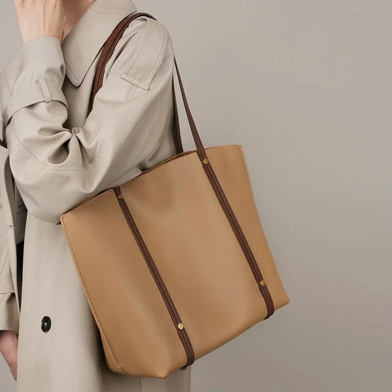 Autumn new niche soft leather women's large capacity tote bag 2024 summer commuting high-end single shoulder bag