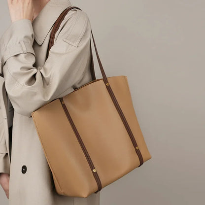 Autumn new niche soft leather women's large capacity tote bag 2024 summer commuting high-end single shoulder bag