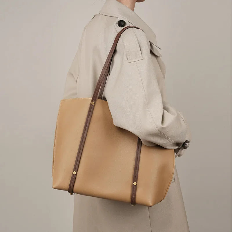 Autumn new niche soft leather women's large capacity tote bag 2024 summer commuting high-end single shoulder bag