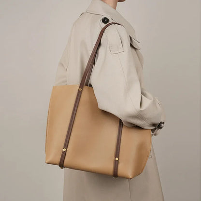 Autumn new niche soft leather women's large capacity tote bag 2024 summer commuting high-end single shoulder bag