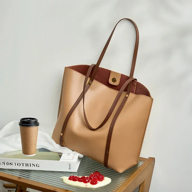 Autumn new niche soft leather women's large capacity tote bag 2024 summer commuting high-end single shoulder bag