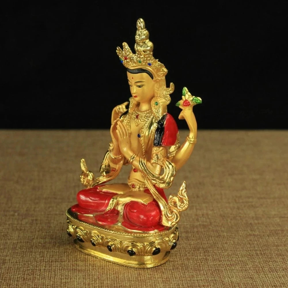 Avalokitesvara Statue Tibetan Tantric Small Gilded Statues of Bodhisattva 14cm High Holy Apsicious Home/temple Decoration