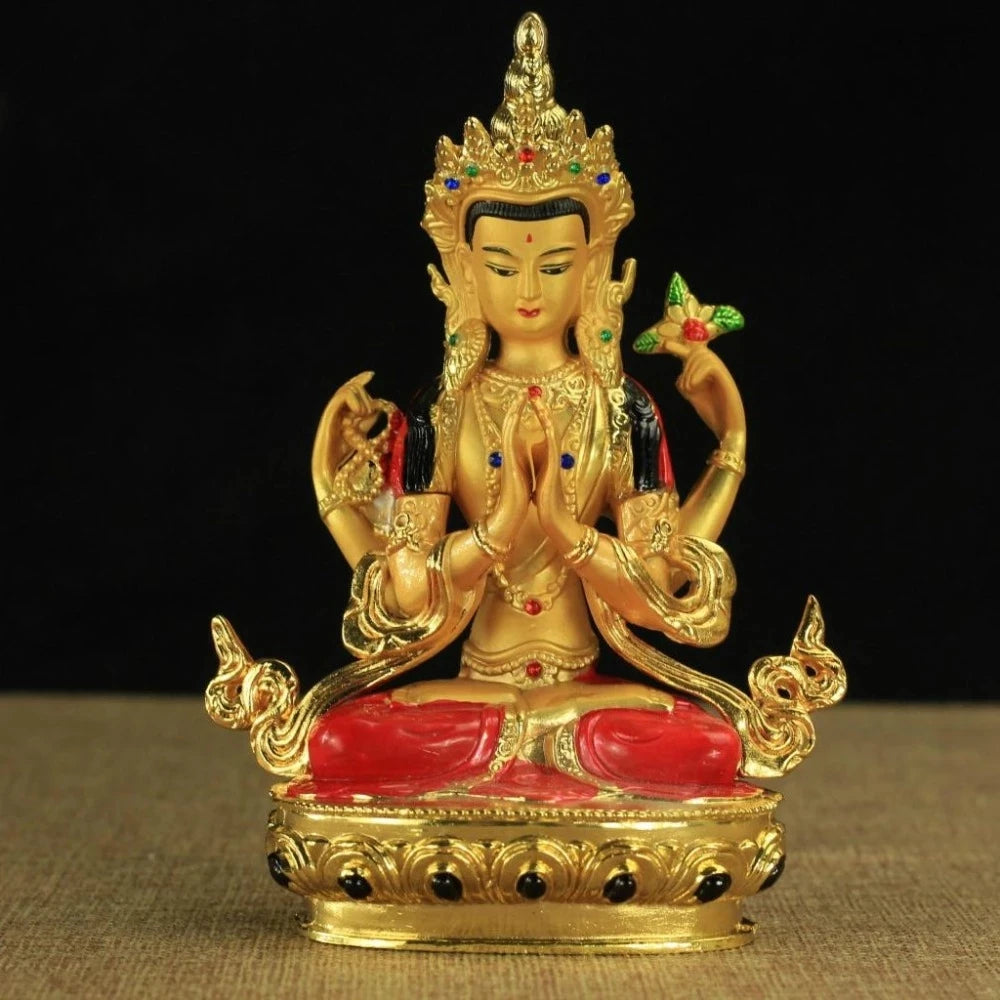 Avalokitesvara Statue Tibetan Tantric Small Gilded Statues of Bodhisattva 14cm High Holy Apsicious Home/temple Decoration