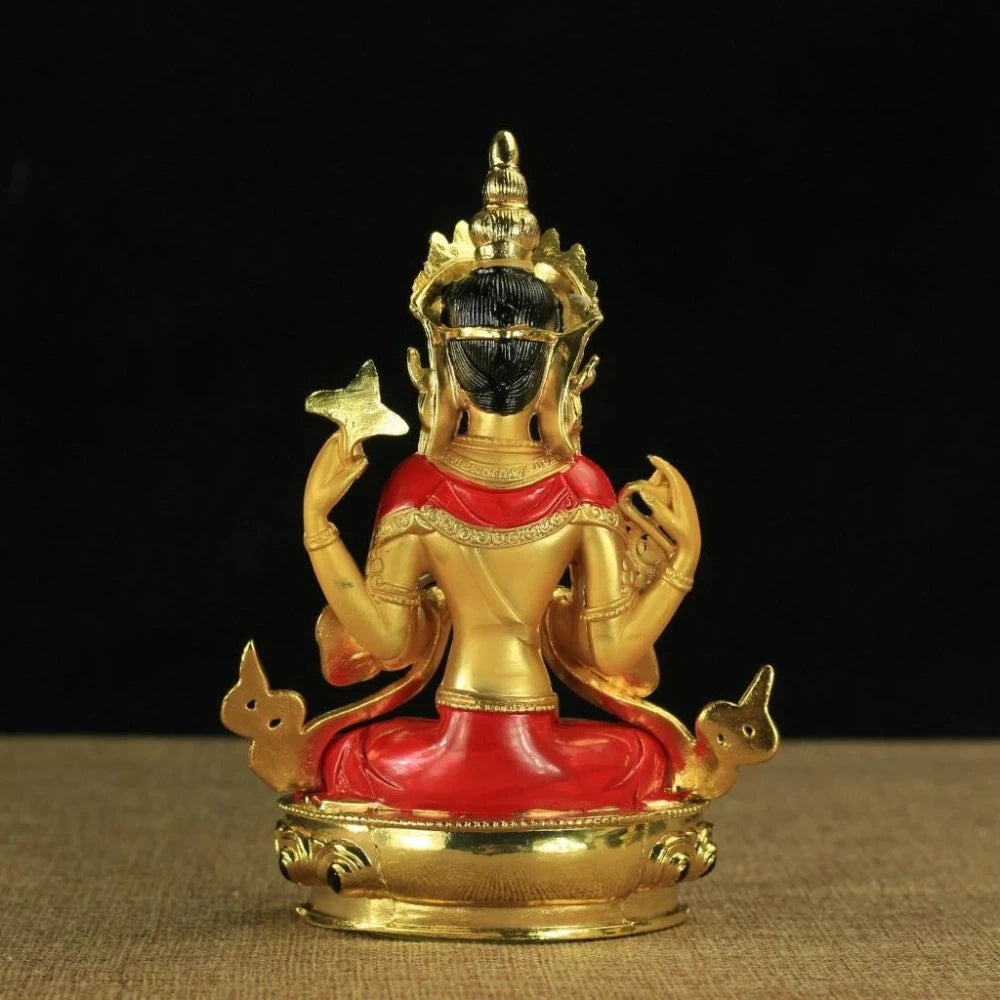 Avalokitesvara Statue Tibetan Tantric Small Gilded Statues of Bodhisattva 14cm High Holy Apsicious Home/temple Decoration