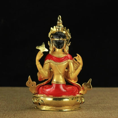 Avalokitesvara Statue Tibetan Tantric Small Gilded Statues of Bodhisattva 14cm High Holy Apsicious Home/temple Decoration
