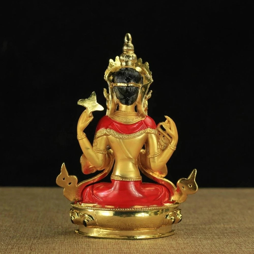 Avalokitesvara Statue Tibetan Tantric Small Gilded Statues of Bodhisattva 14cm High Holy Apsicious Home/temple Decoration