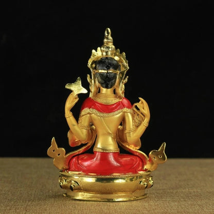 Avalokitesvara Statue Tibetan Tantric Small Gilded Statues of Bodhisattva 14cm High Holy Apsicious Home/temple Decoration
