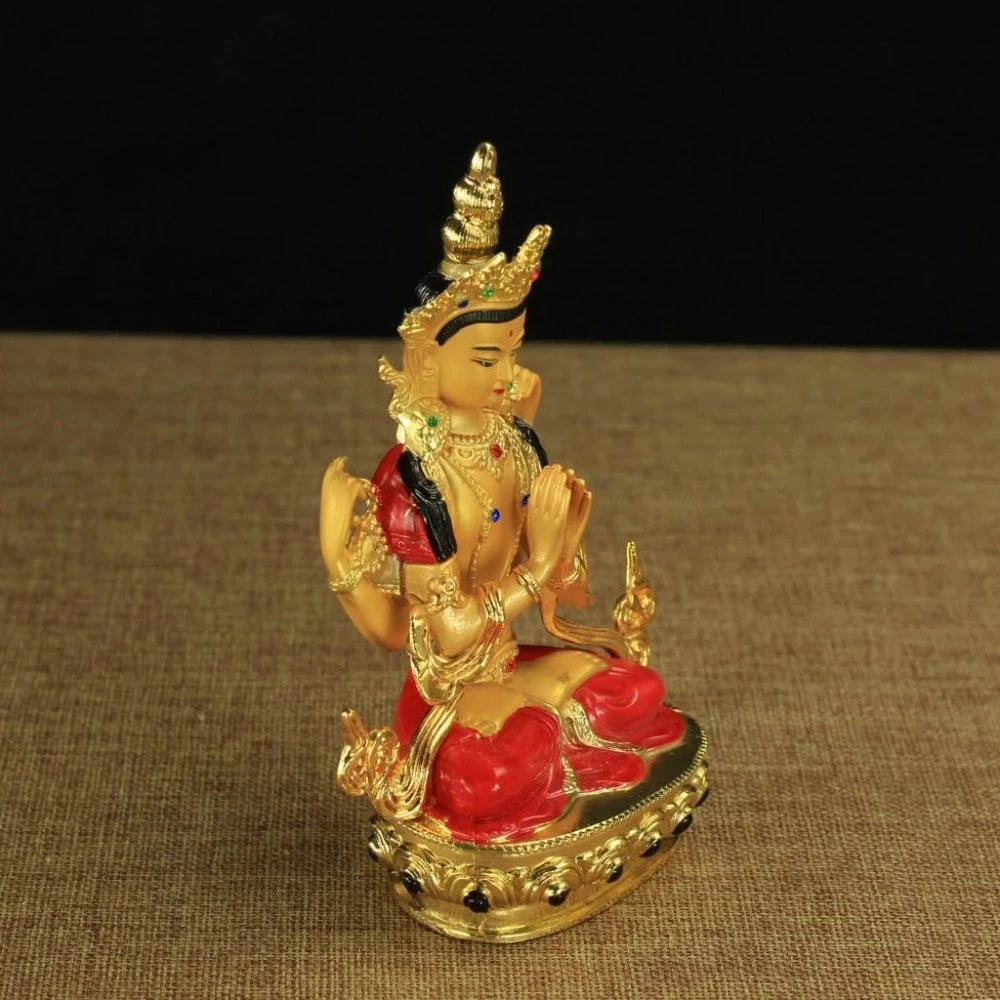 Avalokitesvara Statue Tibetan Tantric Small Gilded Statues of Bodhisattva 14cm High Holy Apsicious Home/temple Decoration