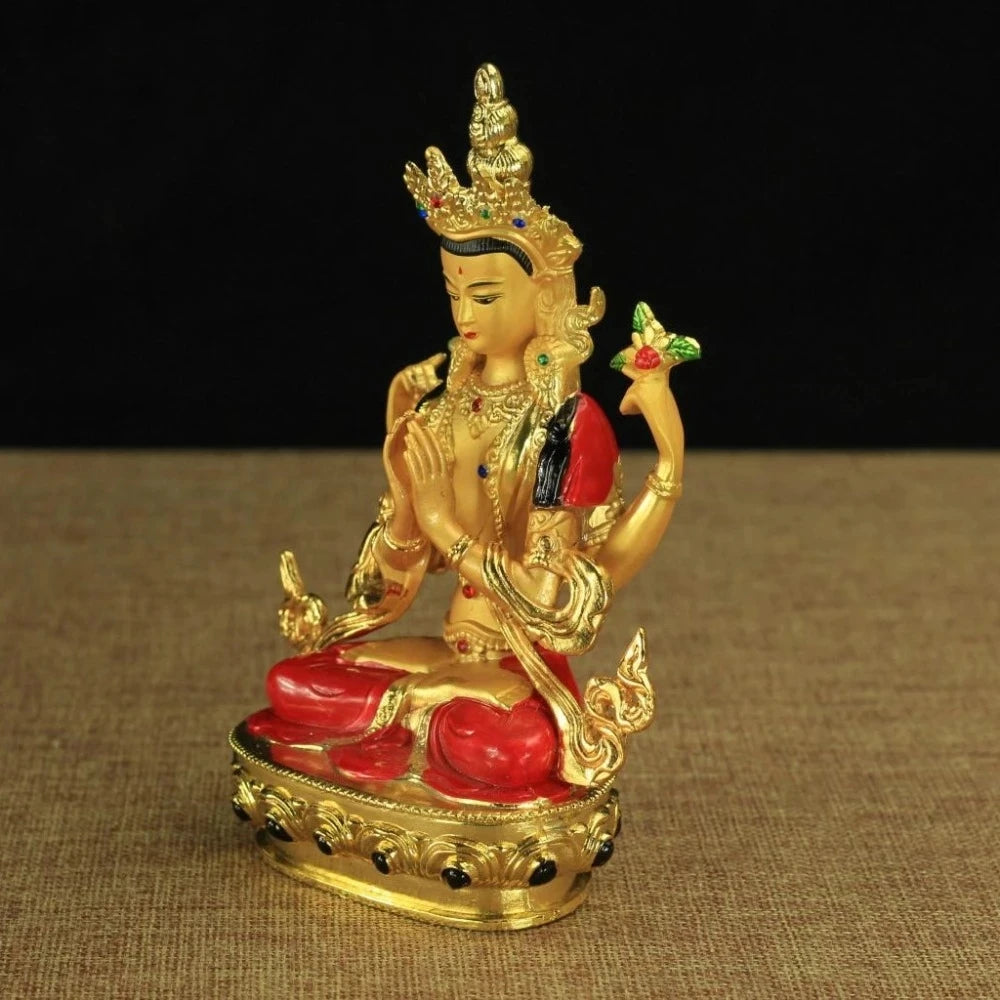 Avalokitesvara Statue Tibetan Tantric Small Gilded Statues of Bodhisattva 14cm High Holy Apsicious Home/temple Decoration