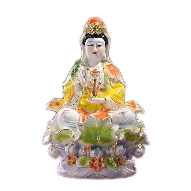 Avalokitesvara statue Southeast Asia home decoration Temple Fengshui South China Sea Avalokitesvara painted pottery prays 16 "
