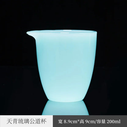 Azure Colored Glaze Jade Porcelain Pitcher Glass Large Heat-Resistant Japanese Style Tea Pitcher Tea Pitcher Pouring Teapot Ku