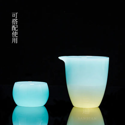 Azure Colored Glaze Jade Porcelain Pitcher Glass Large Heat-Resistant Japanese Style Tea Pitcher Tea Pitcher Pouring Teapot Ku