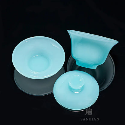 Azure Glass Tea Set Light Luxury Kung Fu Tea Cup Home Tureen High-End High-End Glass Office Gift Box