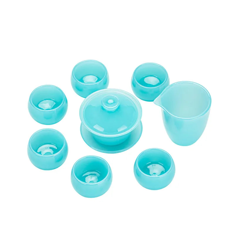 Azure Glass Tea Set Light Luxury Kung Fu Tea Cup Home Tureen High-End High-End Glass Office Gift Box