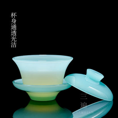Azure Glass Tea Set Light Luxury Kung Fu Tea Cup Home Tureen High-End High-End Glass Office Gift Box