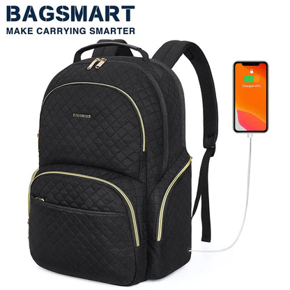 BAGSMART 17.3 Inch Computer Laptop Backpack for Women 50L Bookbag with USB Charging Port for School College Work Business