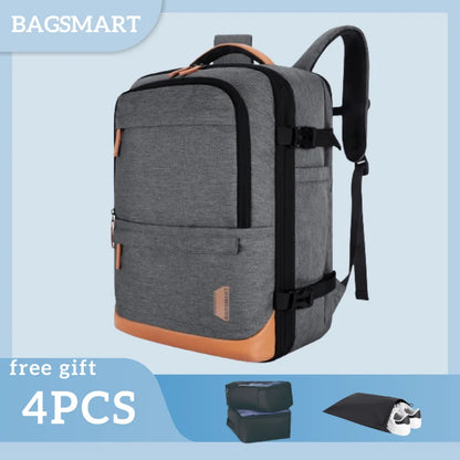 BAGSMART 17'' Laptop Backpack Travel Cabin 4pcs 40L Expandable Carry On Backpack with Shoe Bag Waterproof Female Backpack