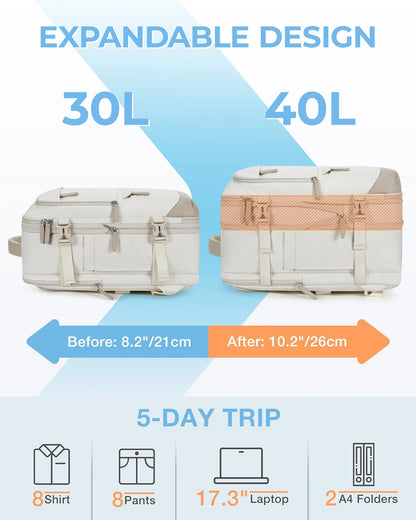 BAGSMART 17'' Laptop Backpack Travel Cabin 4pcs 40L Expandable Carry On Backpack with Shoe Bag Waterproof Female Backpack