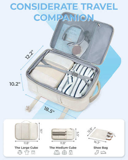 BAGSMART 17'' Laptop Backpack Travel Cabin 4pcs 40L Expandable Carry On Backpack with Shoe Bag Waterproof Female Backpack