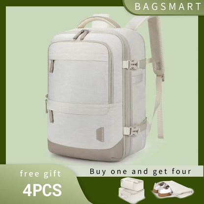 BAGSMART 17'' Laptop Backpack Travel Cabin 4pcs 40L Expandable Carry On Backpack with Shoe Bag Waterproof Female Backpack