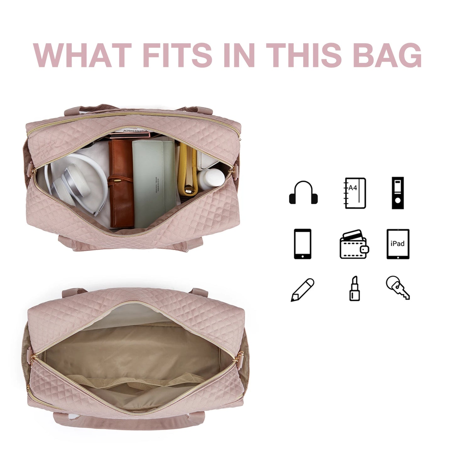 BAGSMART 2 Pcs Women Weekend Bag Carry on luggage Men Travel Duffle Bags Large Capacity Overnight Pink Nylon Waterproof Totes