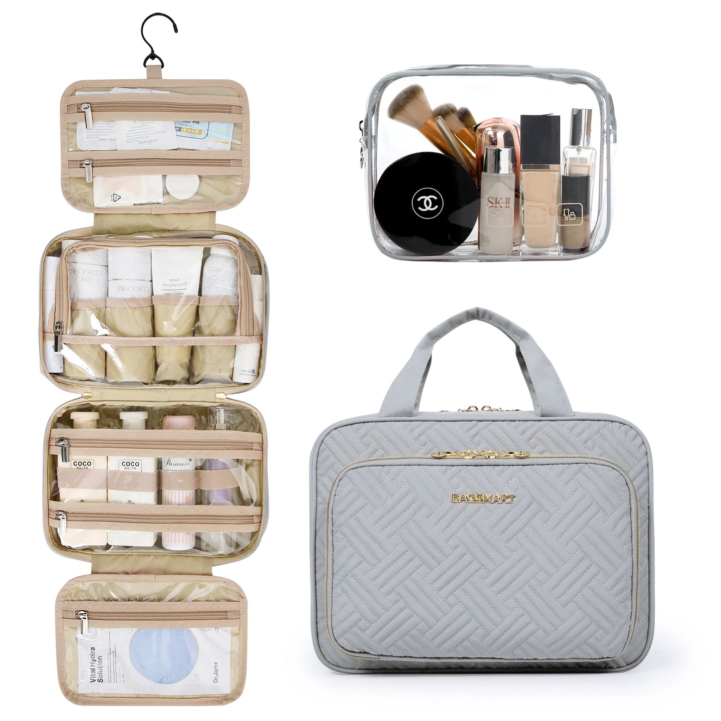 BAGSMART 2pcs Multifunction Large Capacity Portable Cosmetic Bag Makeup Pouch Tote Travel Organizer Storage Women Toilet Bag