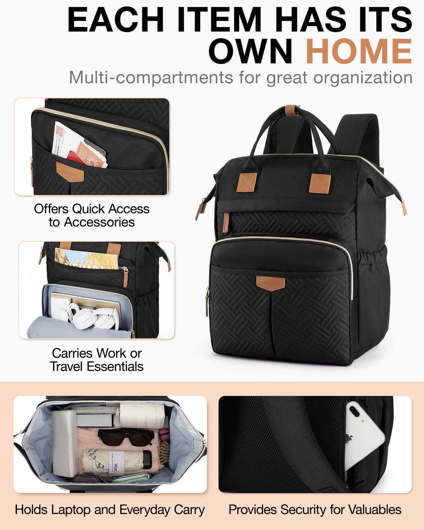 BAGSMART 30L Travel Backpack for Women Men 15.6'' Laptop Computer Backpack with Charging Port Hole for School Work Business