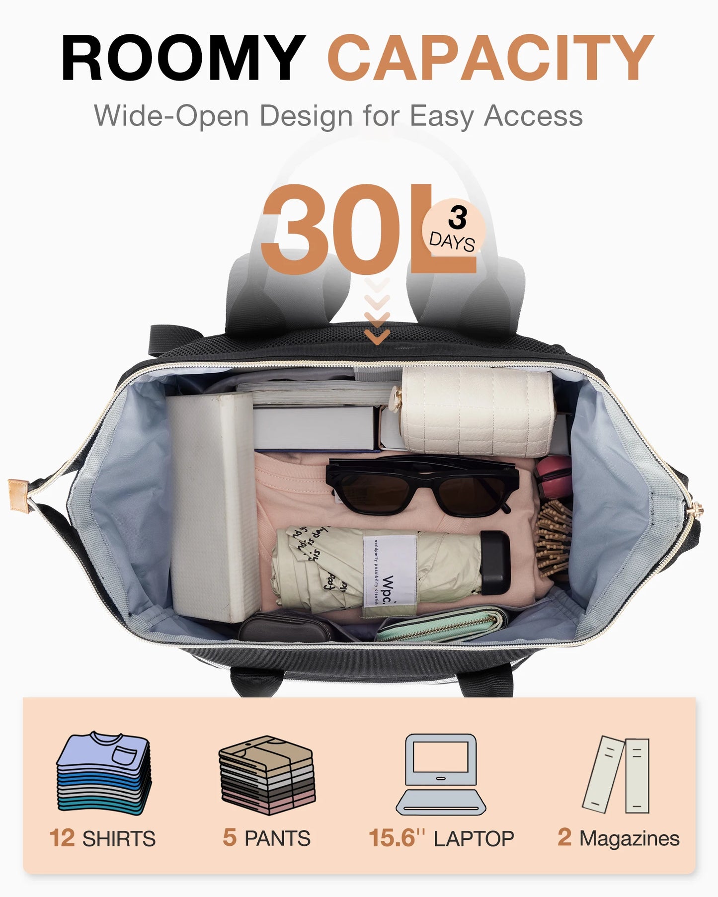 BAGSMART 30L Travel Backpack for Women Men 15.6'' Laptop Computer Backpack with Charging Port Hole for School Work Business