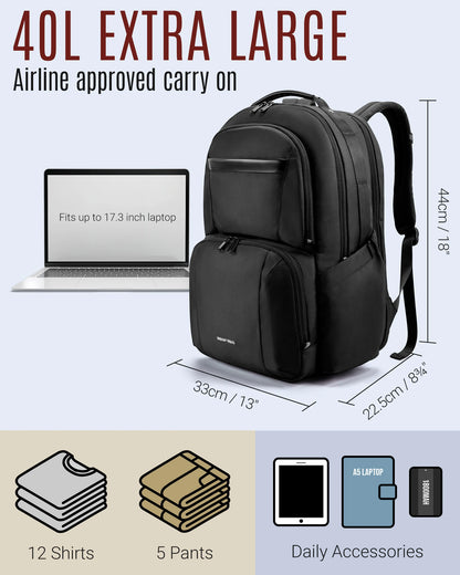 BAGSMART 40L Large  Capacity Waterproof Backpacks USB Charging 17.3'' Laptop Bags Multifunctional Business Travel Bag for Men