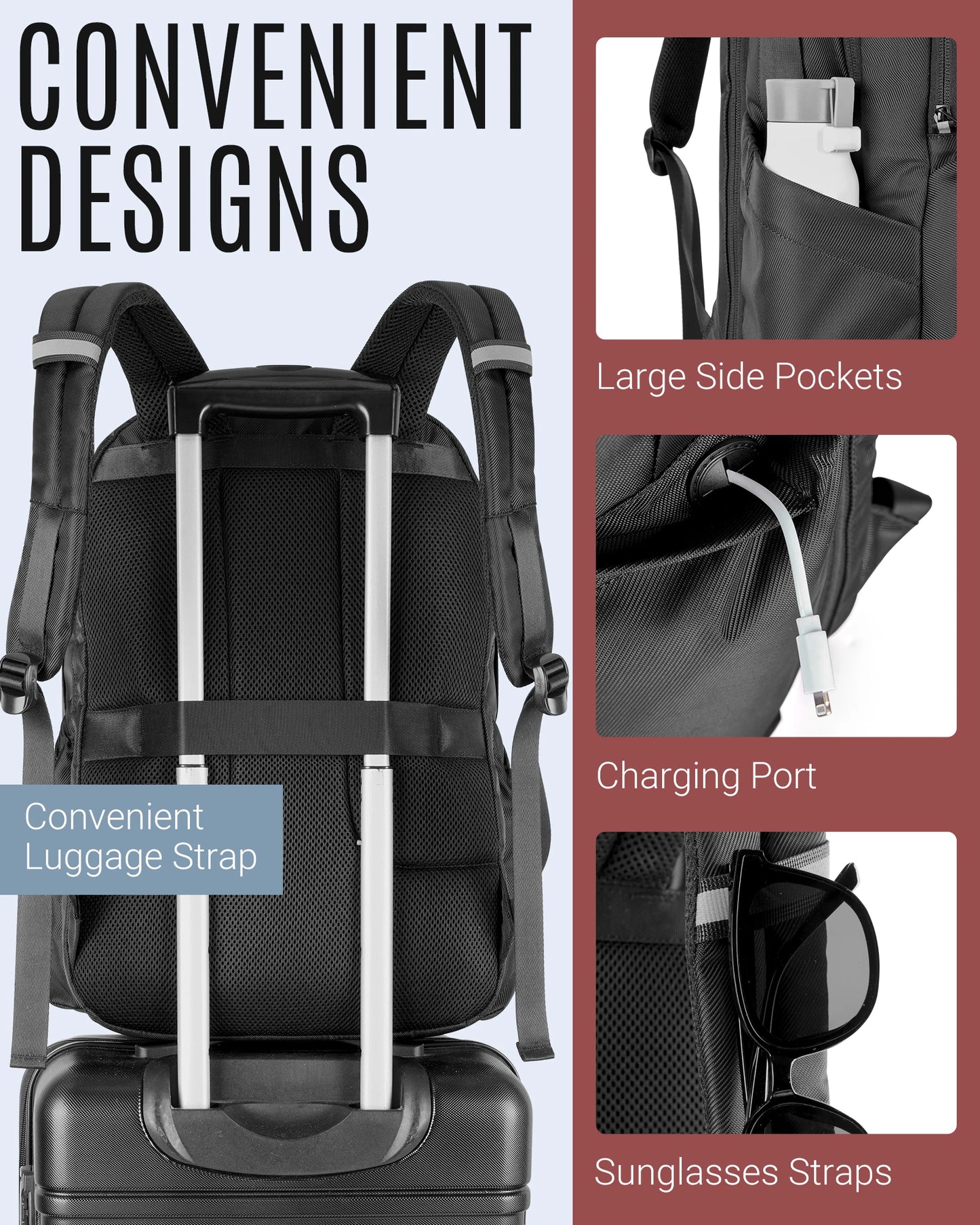 BAGSMART 40L Large  Capacity Waterproof Backpacks USB Charging 17.3'' Laptop Bags Multifunctional Business Travel Bag for Men