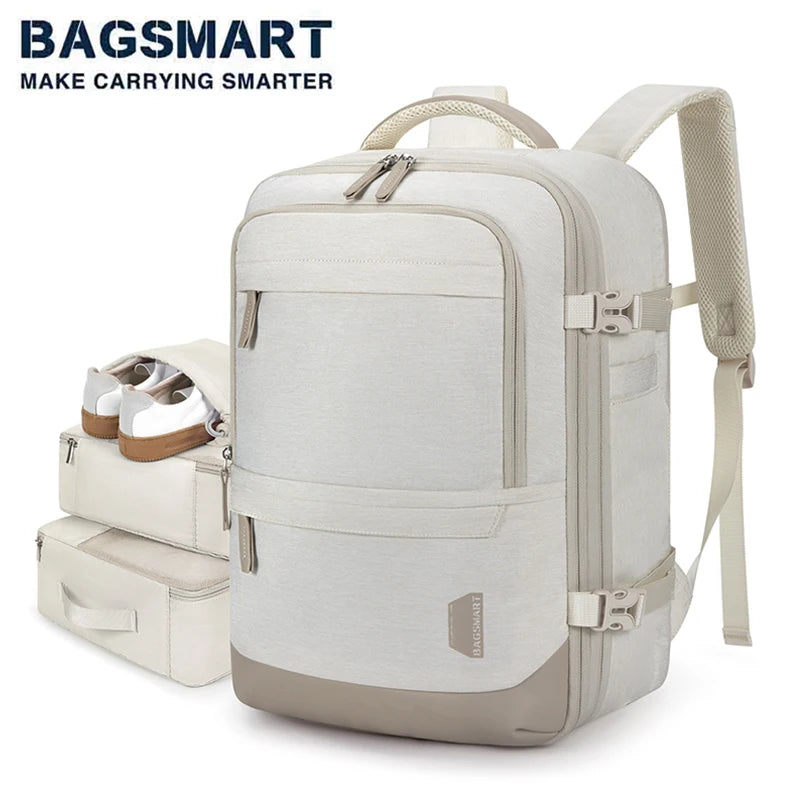 BAGSMART 4PCS Travel Backpack Cabin Carry On Backpack with Packing Cubes 40L Expandable Waterproof Backpacks for Women