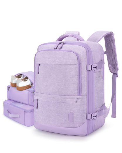 BAGSMART 4PCS Travel Backpack Cabin Carry On Backpack with Packing Cubes 40L Expandable Waterproof Backpacks for Women