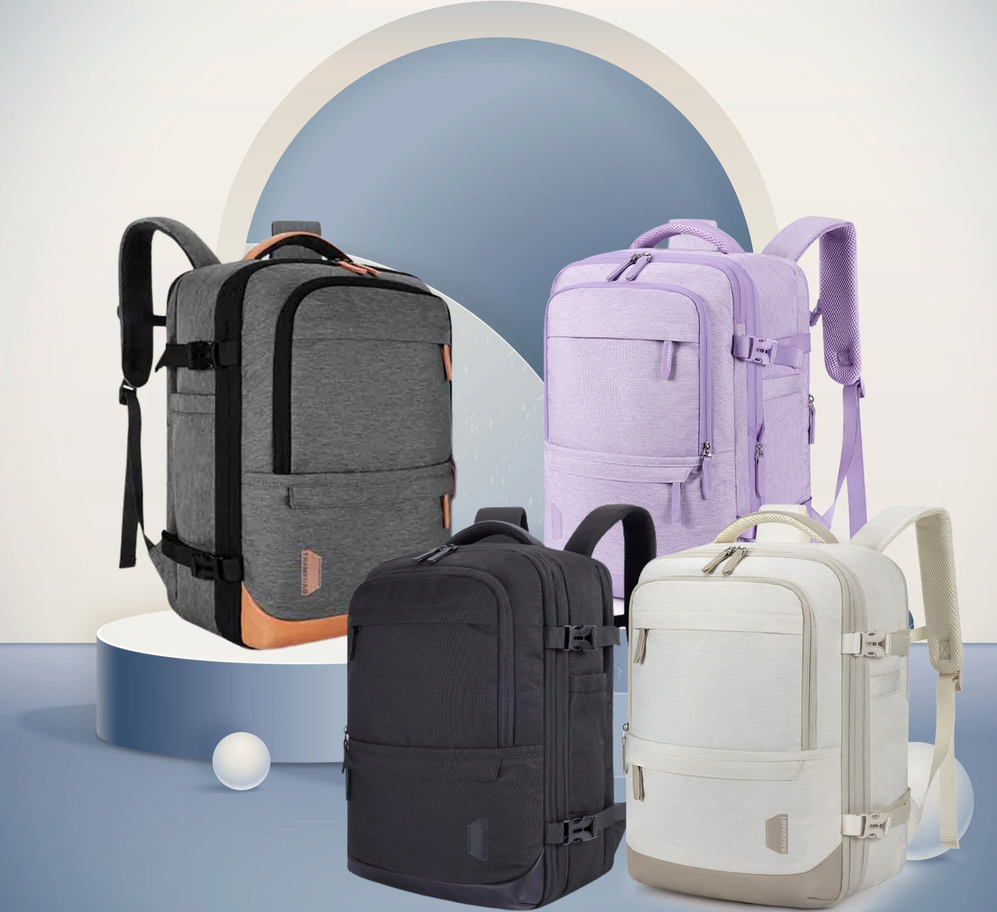 BAGSMART 4PCS Travel Backpack Cabin Carry On Backpack with Packing Cubes 40L Expandable Waterproof Backpacks for Women