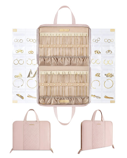 BAGSMART Hanging Jewelry Organizer Storage Roll with Hanger Metal Hooks Double-Sided Jewelry Holder for Earrings Necklaces Rings