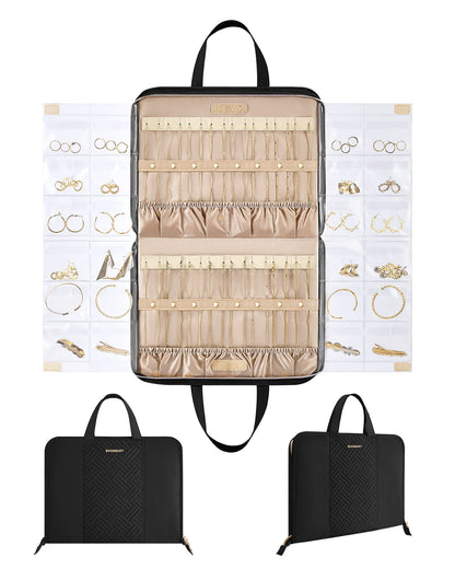BAGSMART Hanging Jewelry Organizer Storage Roll with Hanger Metal Hooks Double-Sided Jewelry Holder for Earrings Necklaces Rings