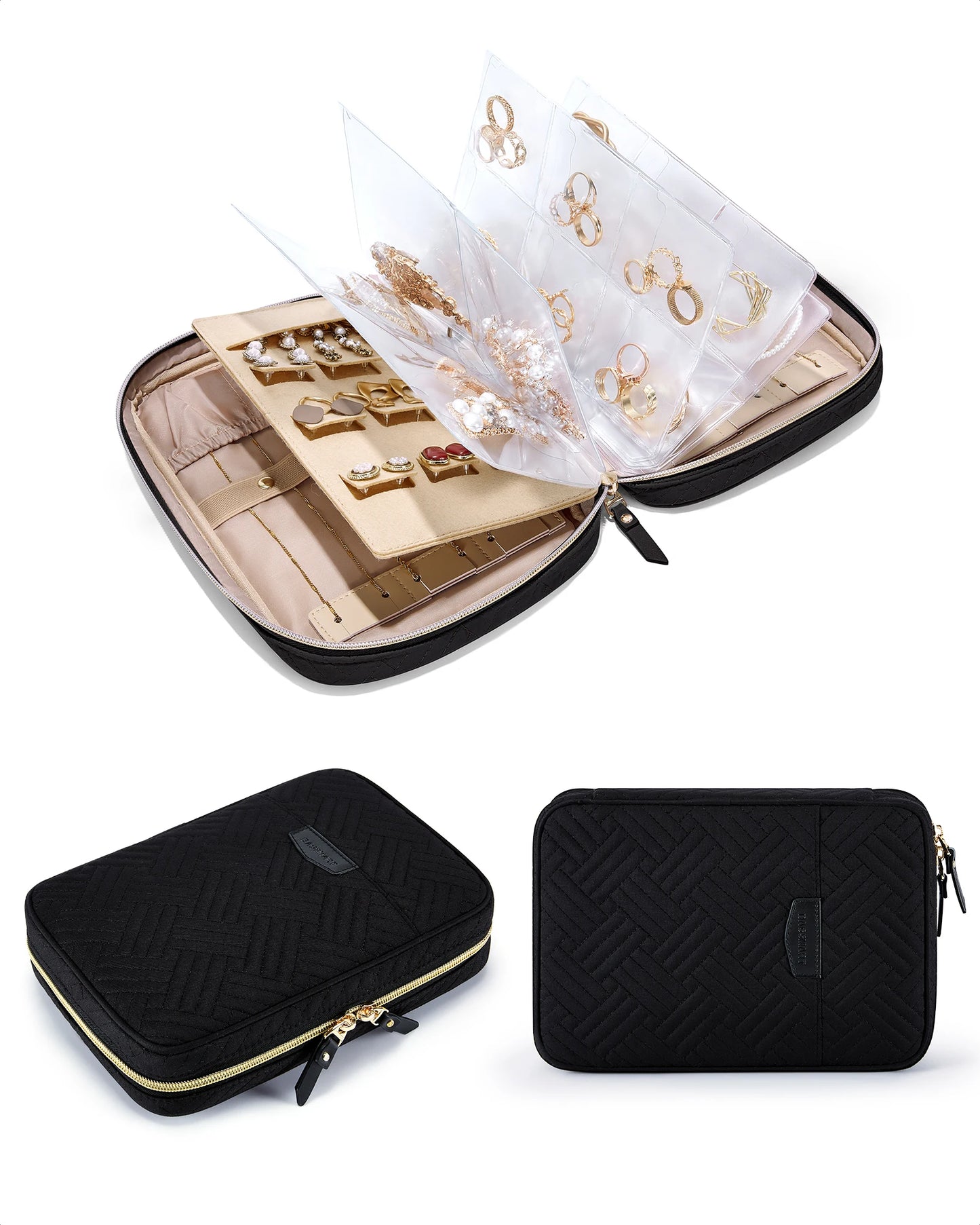 BAGSMART Jewelry Travel Organizer Case Transparent Jewelry Storage Book Ring Binder Jewelry Bags Clear Booklet Zipper Pouch Bag