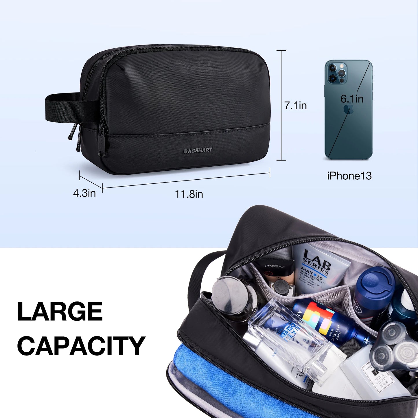 BAGSMART Large Capacity Toiletry Bag for Men Travel Toiletry Organizer Dopp Kit Waterproof Shaving Bag for Toiletries Accessory