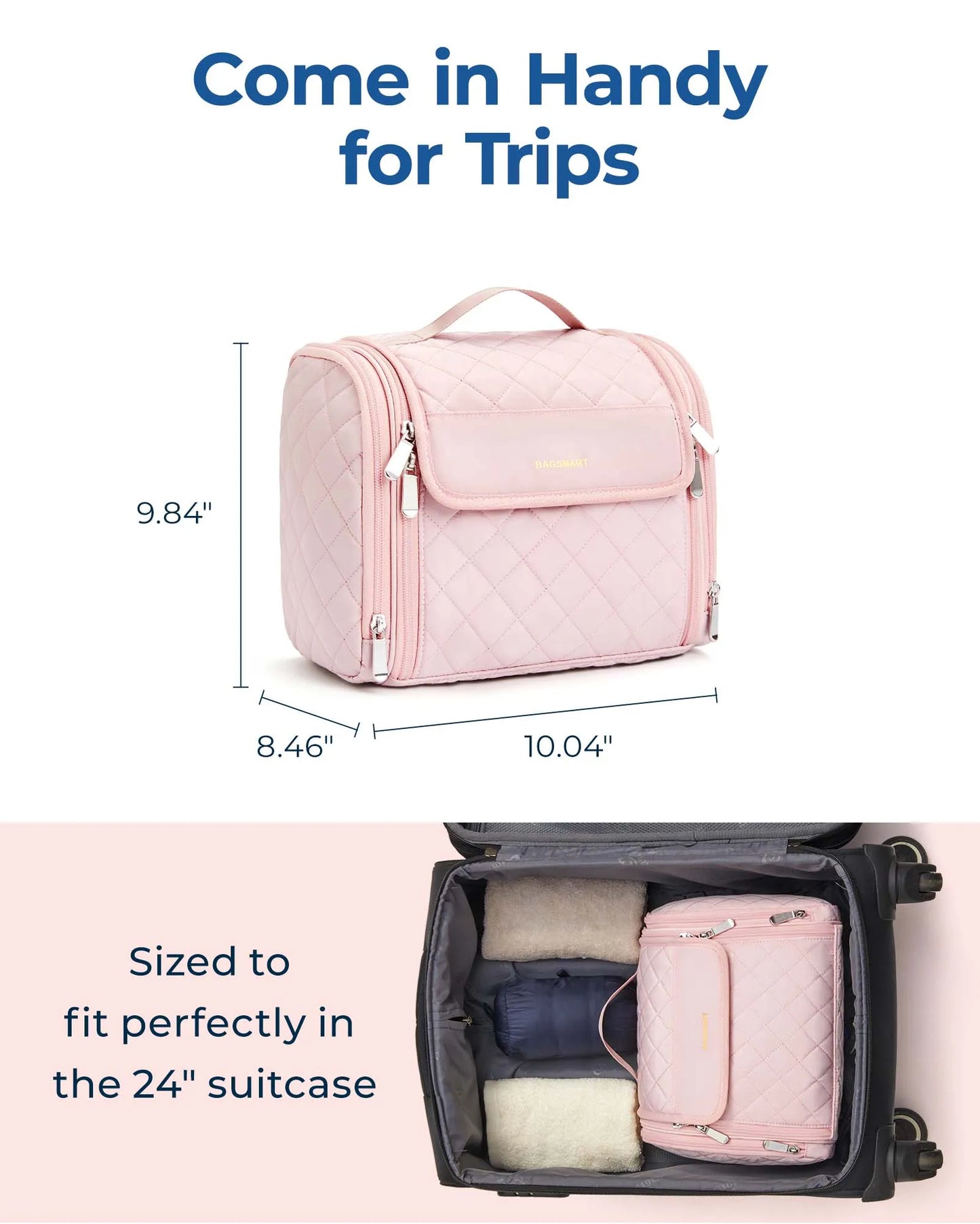 BAGSMART Makeup Bag Cosmetic Travel Bag with Hanging Hook Waterproof Make Up Bag Organizer for Brushes Sponge Toiletries