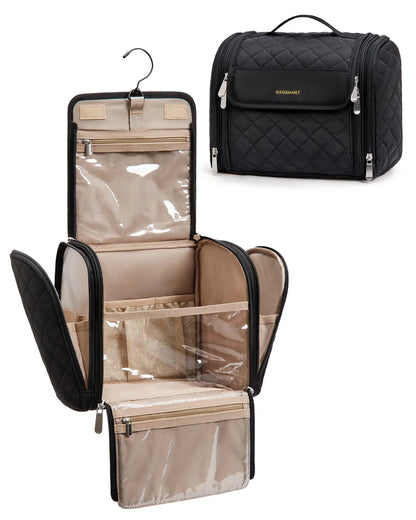 BAGSMART Makeup Bag Cosmetic Travel Bag with Hanging Hook Waterproof Make Up Bag Organizer for Brushes Sponge Toiletries