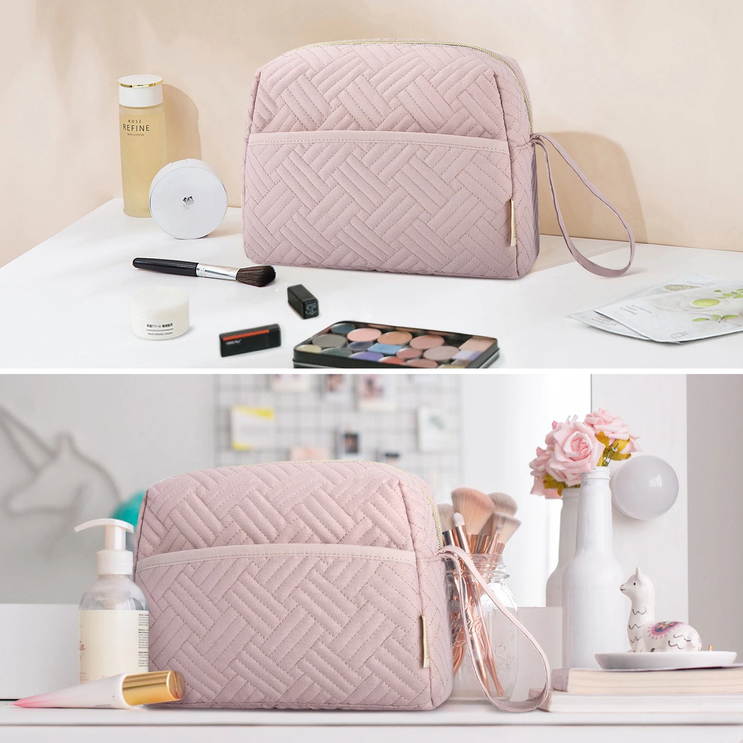BAGSMART Makeup Bag Elegant Roomy Cosmetic Pouch for Women Purse Travel Water-resistant Toiletry Bag Makeup Accessories Organize