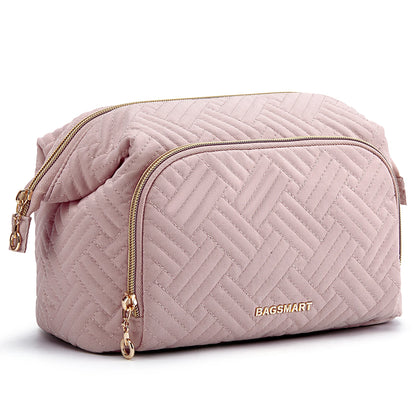 BAGSMART Makeup Bag Women's Cosmetic Bag Make Up Pencil Case Large Wide-open Pouch for Toiletries Travel Essentials