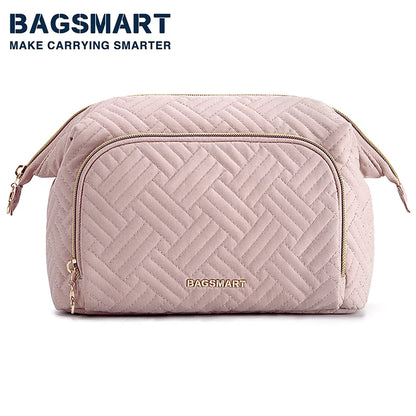 BAGSMART Makeup Bag Women's Cosmetic Bag Make Up Pencil Case Large Wide-open Pouch for Toiletries Travel Essentials