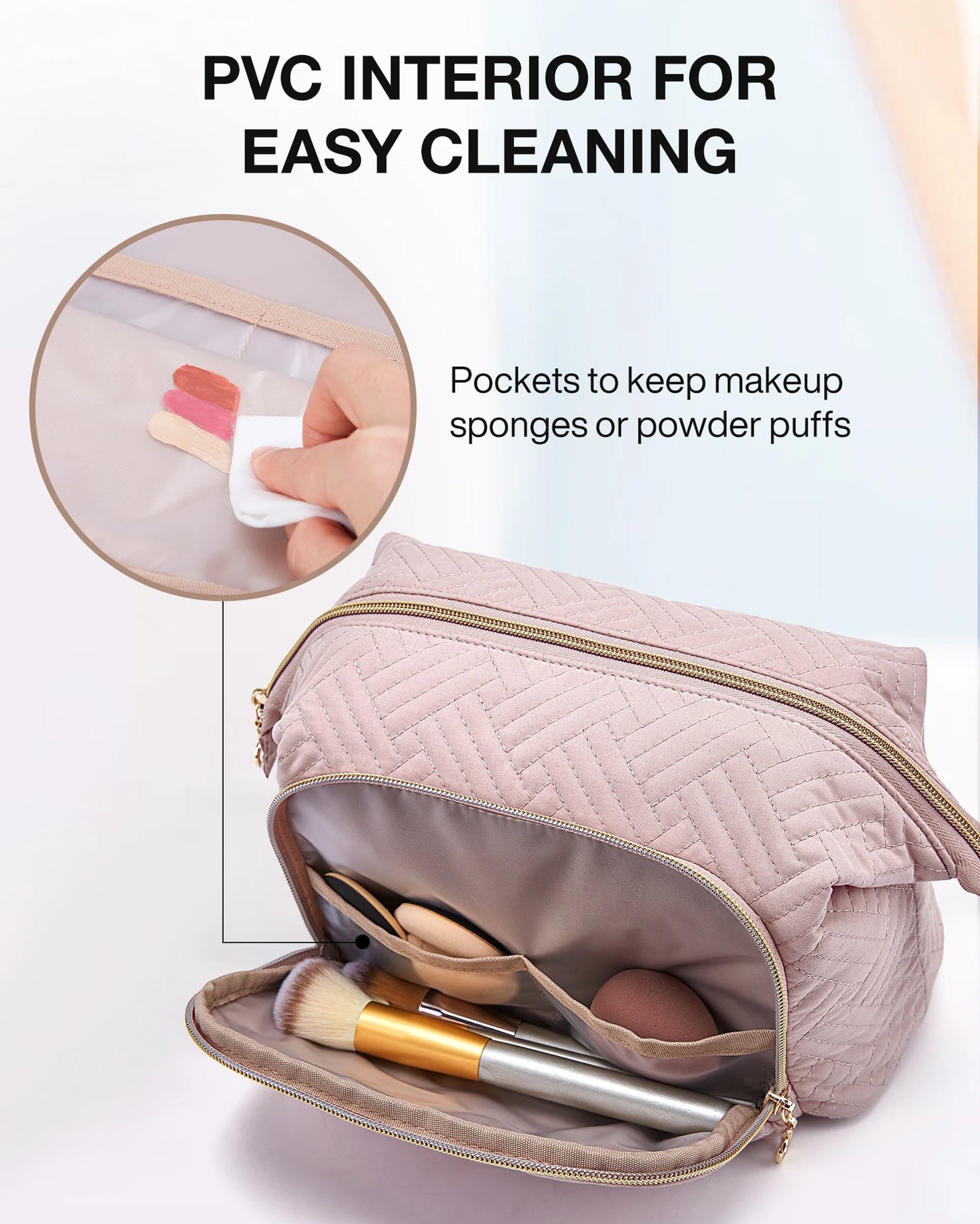 BAGSMART Makeup Bag Women's Cosmetic Bag Make Up Pencil Case Large Wide-open Pouch for Toiletries Travel Essentials
