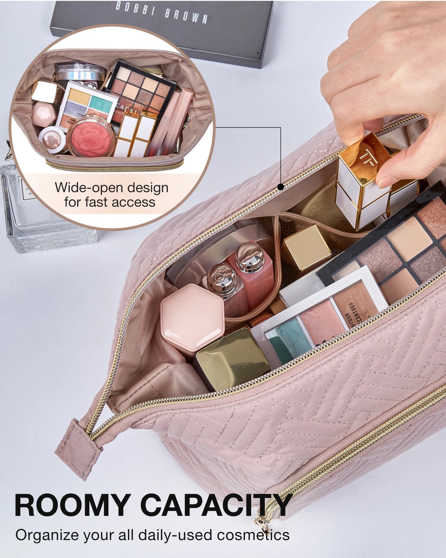 BAGSMART Makeup Bag Women's Cosmetic Bag Make Up Pencil Case Large Wide-open Pouch for Toiletries Travel Essentials