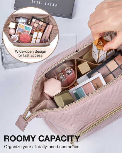 BAGSMART Makeup Bag Women's Cosmetic Bag Make Up Pencil Case Large Wide-open Pouch for Toiletries Travel Essentials