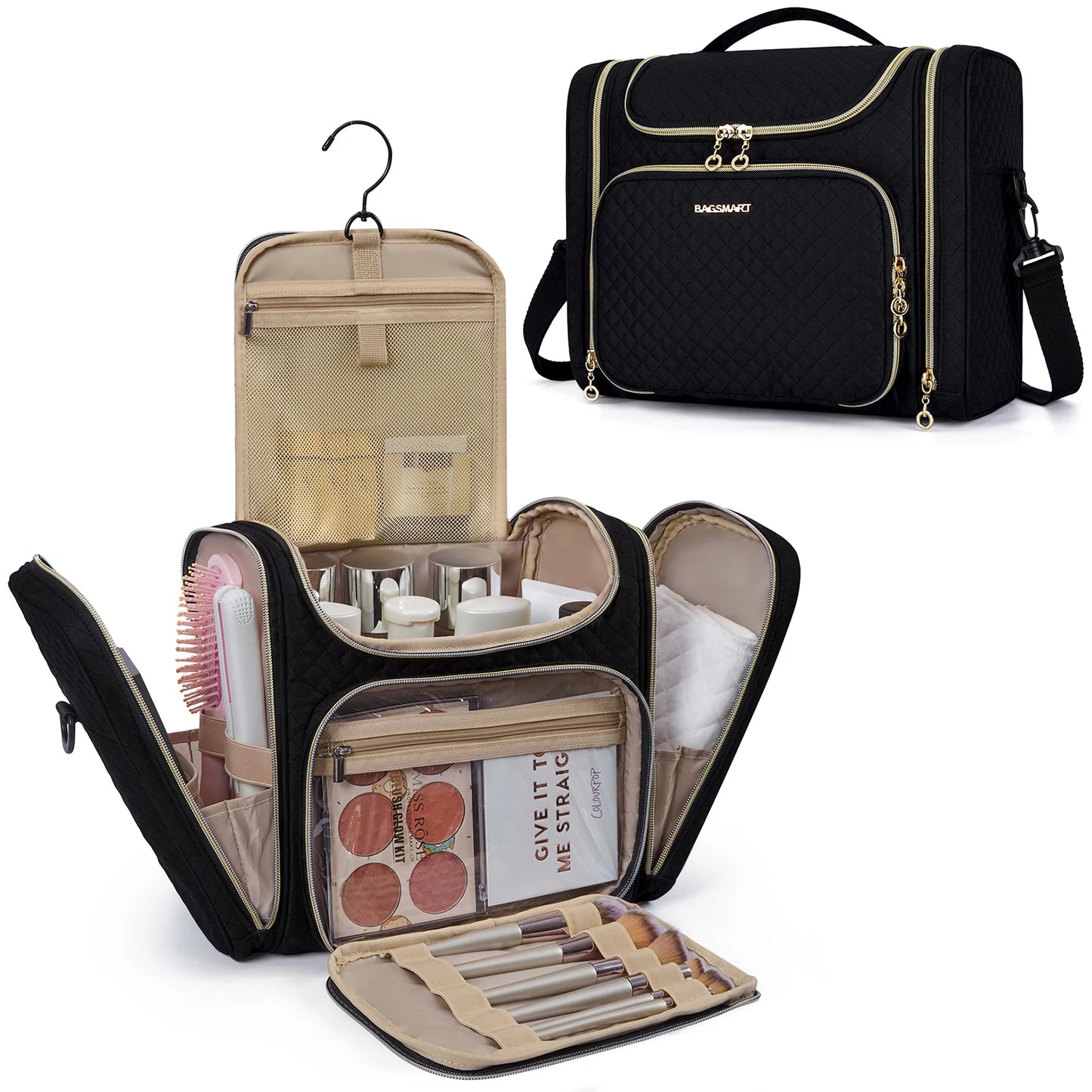 BAGSMART Makeup Bag for Women Water-resistant Large Capacity Toiletry Cosmetic Bag for Make up Travel Organizer Essentials
