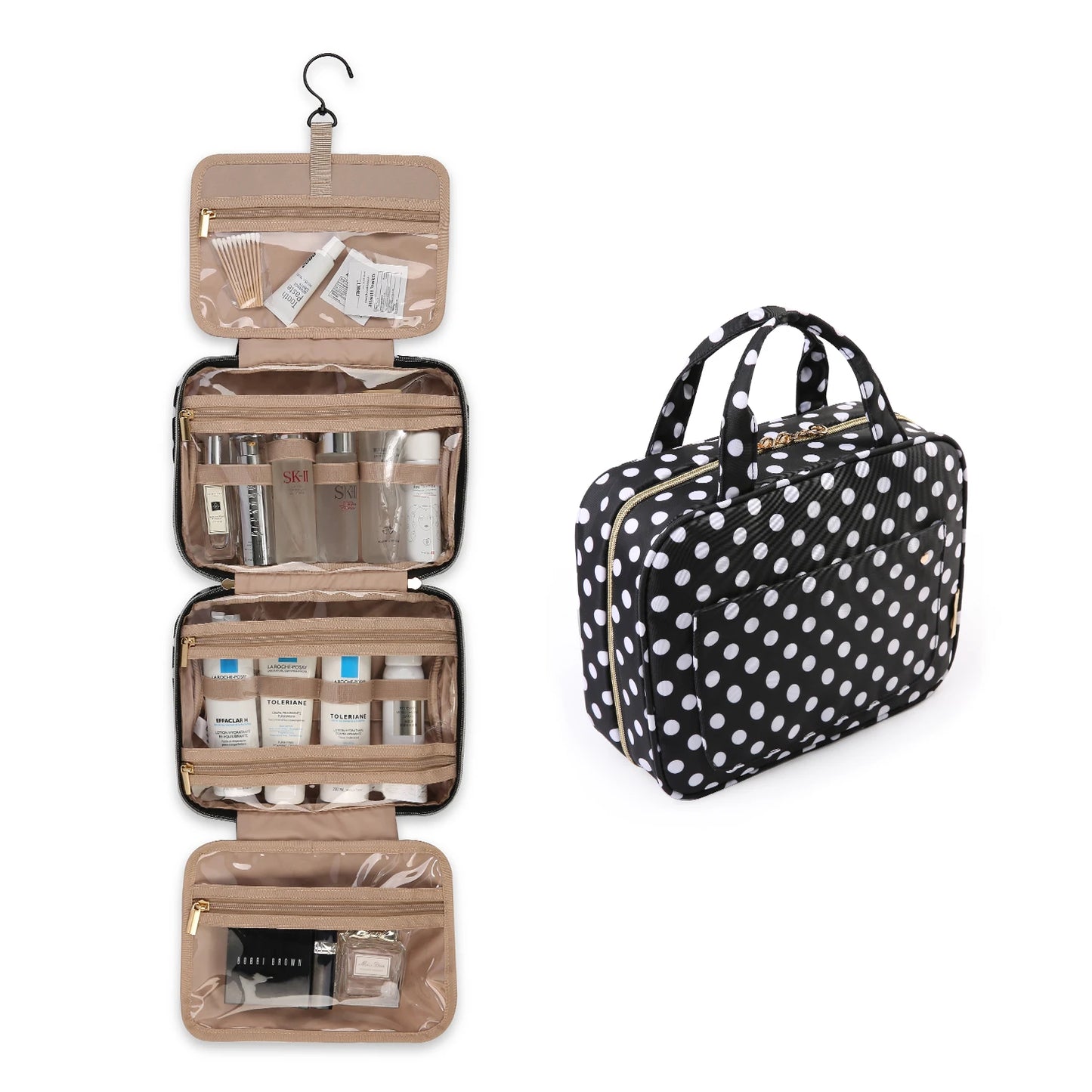 BAGSMART Makeup Cosmetic Bag with Hanging Hook Water-resistant Toiletry Bag Travel Organizer for Full Sized Organizer Toiletries