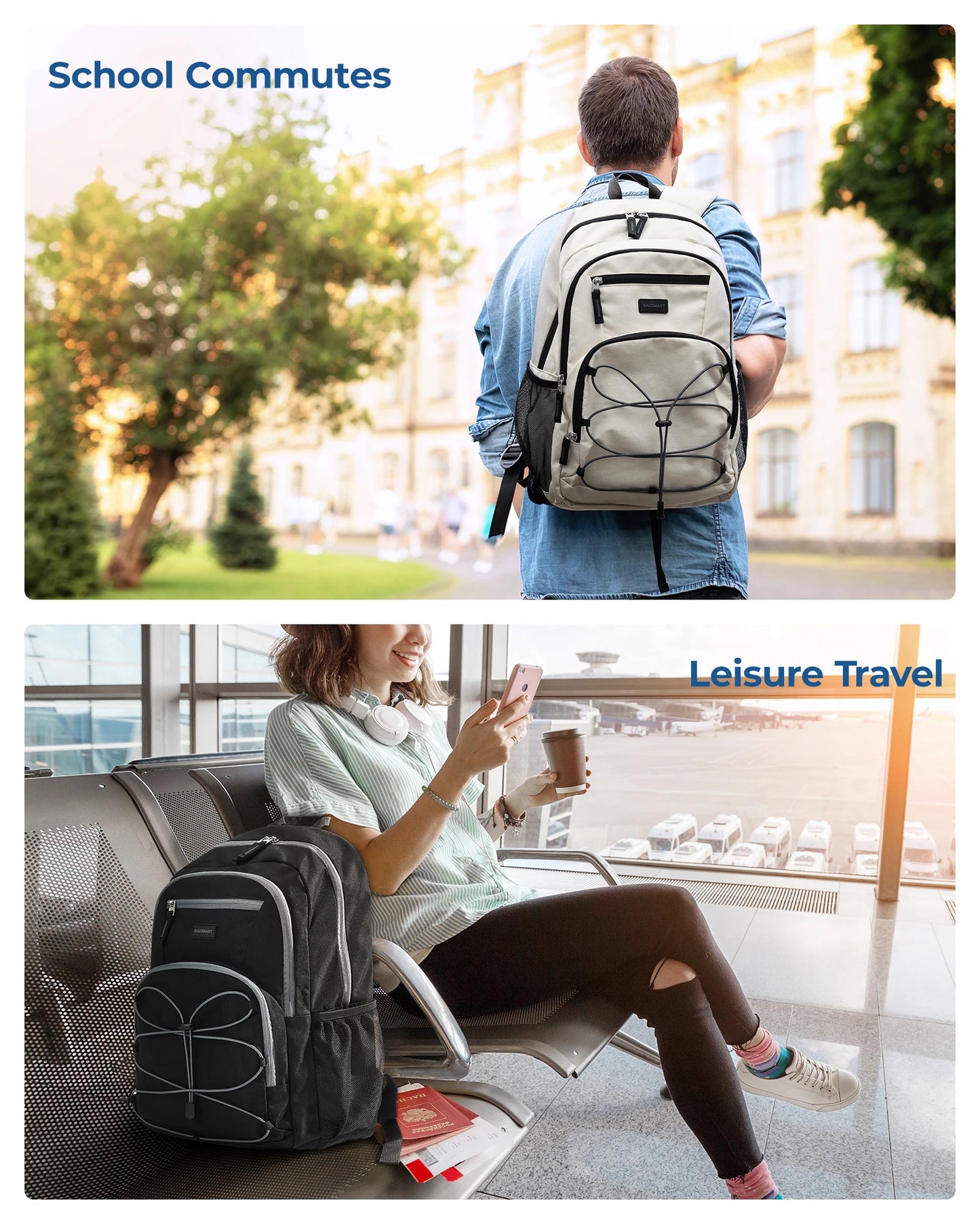 BAGSMART Men's Backpack 14 15.6 inch Laptop Backpack Bag for Women School Bag Backpack Male Travel Bag Mochila