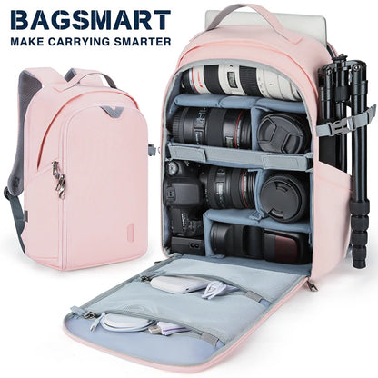 BAGSMART Multi-functional Camera Backpack Digital DSLR Bag Shockproof Waterproof Outdoor Photo Bag for Nikon Canon DSLR Lens
