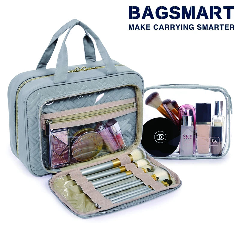BAGSMART Toiletry Bag Hanging Travel Makeup Organizer with TSA Approved Transparent Cosmetic Bag Make Up Case Pencil cases